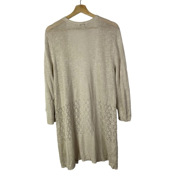 Cato Beige Open Knit Lightweight Open Front Tunic Length Cardigan Sweater L - Picture 2 of 5